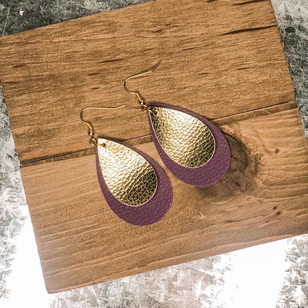 2” Tear Drop Faux Leather Earrings